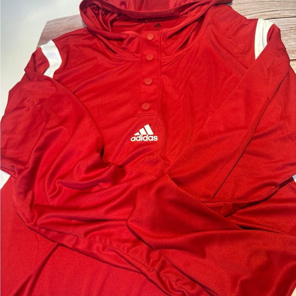 adidas Red and White Men's Athletic Long Sleeve Pullover - Picture 7 of 13